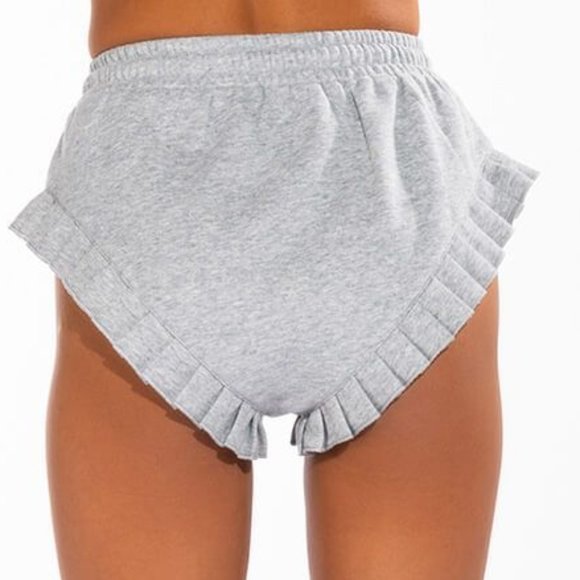 Stasia Ruffle Booty: Heather Gray V-Cut Sweat Shorts Medium - Picture 3 of 6